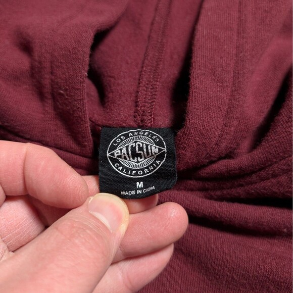 PacSun Newport Beach Cropped Hoodie Medium Red Burgundy Pullover Casual - Picture 4 of 9